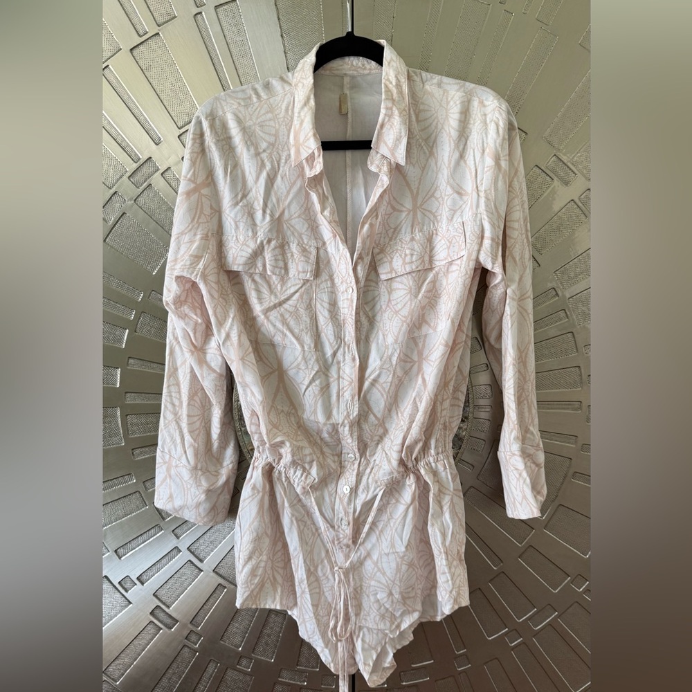 Indah Cream Patterned Shirt Dress